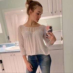 White American Eagle Top with Lace Detail